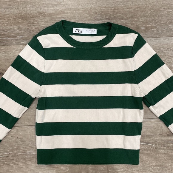 ZARA women’s green and white long sleeve crop top - Picture 2 of 5